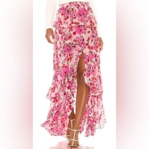 Anthro’s Misa Los Angeles Lucia Ruffles Peplum-Cascade,Maxi Skirt, Size XS Pink